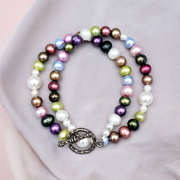 Genuine Pearl Bracelet Freshwater Double Wrap 925 Silver Clasp or Beaded Choker - Picture 9 of 9